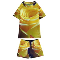 Soft Yellow Rose Kids  Swim Tee And Shorts Set by bloomingvinedesign