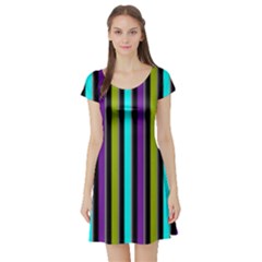 Retro Stripe 1 Vertical Retro Stripe 1 Short Sleeve Skater Dress by dressshop