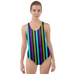 Retro Stripe 1 Vertical Retro Stripe 1 Cut-out Back One Piece Swimsuit by dressshop