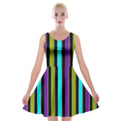 Retro Stripe 1 Vertical Retro Stripe 1 Velvet Skater Dress by dressshop