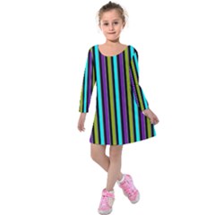 Retro Stripe 1 Vertical Retro Stripe 1 Kids  Long Sleeve Velvet Dress by dressshop