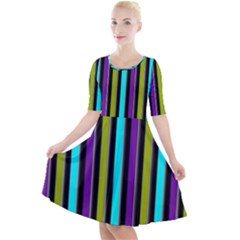 Retro Stripe 1 Vertical Retro Stripe 1 Quarter Sleeve A-line Dress by dressshop