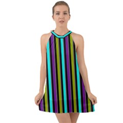 Retro Stripe 1 Vertical Retro Stripe 1 Halter Tie Back Chiffon Dress by dressshop