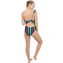 Retro Stripe 1 Vertical Retro Stripe 1 Frilly One Shoulder Swimsuit View2