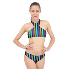 Retro Stripe 1 Vertical Retro Stripe 1 High Neck Bikini Set by dressshop