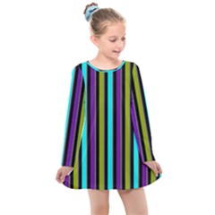 Retro Stripe 1 Vertical Retro Stripe 1 Kids  Long Sleeve Dress by dressshop