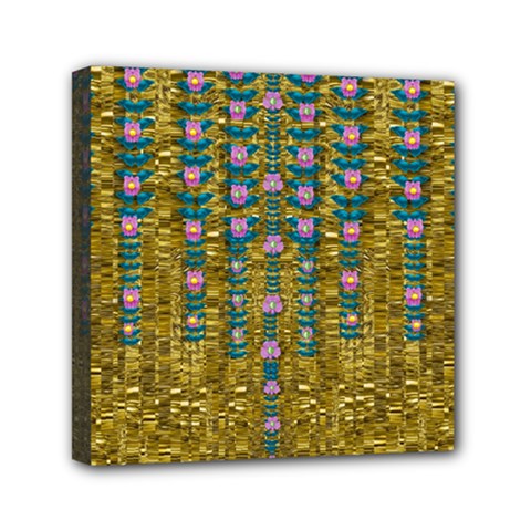 Gold Jungle And Paradise Liana Flowers Mini Canvas 6  X 6  (stretched) by pepitasart