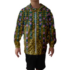 Gold Jungle And Paradise Liana Flowers Hooded Windbreaker (kids) by pepitasart