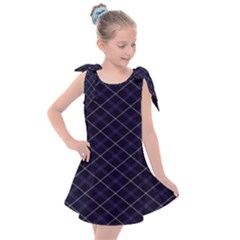 Royal Blue Plaid Tartan Kids  Tie Up Tunic Dress