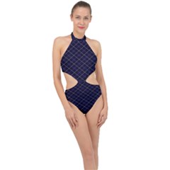 Blue Plaid  Halter Side Cut Swimsuit by dressshop