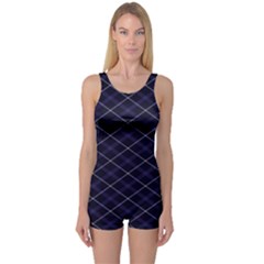 Blue Plaid  One Piece Boyleg Swimsuit