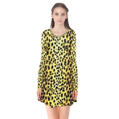 Leopard 1 Leopard A Long Sleeve V-neck Flare Dress