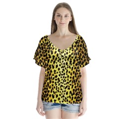 Leopard 1 Leopard A V-Neck Flutter Sleeve Top