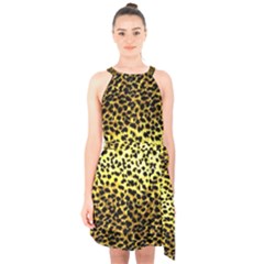 Leopard Version 2 Halter Collar Waist Tie Chiffon Dress