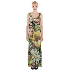 Vintage Floral Abstract Maxi Thigh Split Dress by dressshop