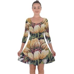 Grandma s Vintage Floral Couch Quarter Sleeve Skater Dress