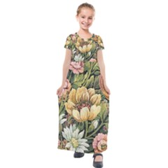 Grandma s Vintage Floral Couch Kids  Short Sleeve Maxi Dress by dressshop