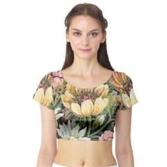 Retro Vintage Floral Short Sleeve Crop Top by dressshop