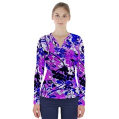 Floral Abstract V-neck Long Sleeve Top