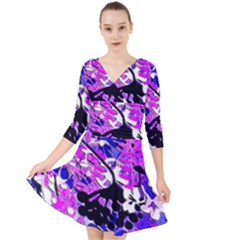 Floral Abstract Quarter Sleeve Front Wrap Dress