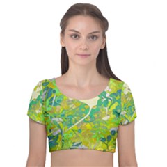 Floral 1 Abstract Velvet Short Sleeve Crop Top  by dressshop