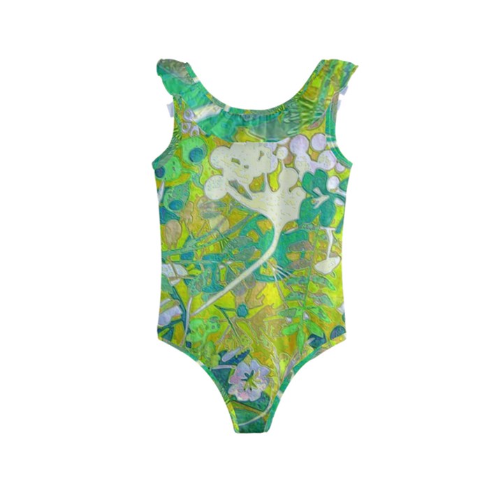 Floral 1 abstract Kids  Frill Swimsuit