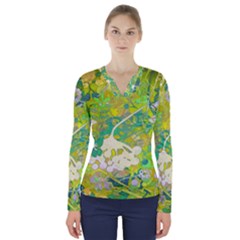 Floral 1 abstract V-Neck Long Sleeve Top