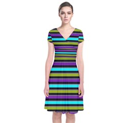 Retro Stripe 1 Version 2 Short Sleeve Front Wrap Dress by dressshop