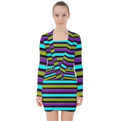 Retro Stripe 1 Version 2 V-neck Bodycon Long Sleeve Dress by dressshop