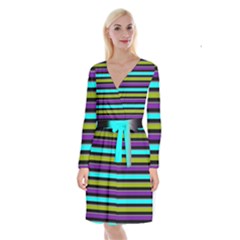 Retro Stripe 1 Version 2 Long Sleeve Velvet Front Wrap Dress by dressshop