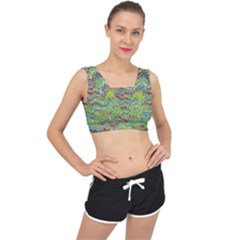 Cool Green Marbled  V-back Sports Bra by bloomingvinedesign