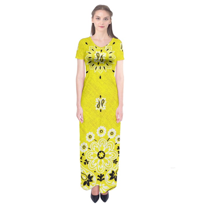 Grunge Yellow Bandana Short Sleeve Maxi Dress