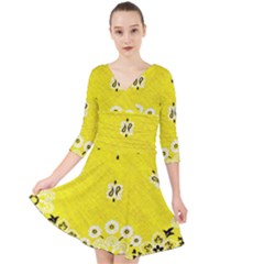 Grunge Yellow Bandana Quarter Sleeve Front Wrap Dress