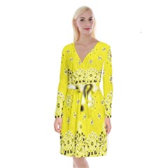 Grunge Yellow Bandana Long Sleeve Velvet Front Wrap Dress by dressshop