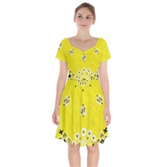 Grunge Yellow Bandana Short Sleeve Bardot Dress