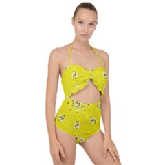 Grunge Yellow Bandana Scallop Top Cut Out Swimsuit by dressshop