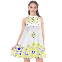 Faded Yellow Bandana Halter Neckline Chiffon Dress  by dressshop