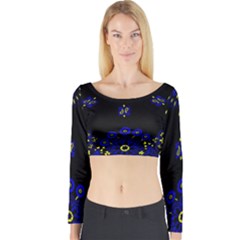 Blue Yellow Bandana Long Sleeve Crop Top by dressshop