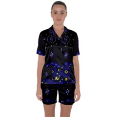 Blue Yellow Bandana Satin Short Sleeve Pyjamas Set by dressshop