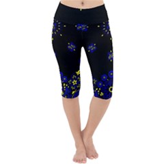 Blue Yellow Bandana Lightweight Velour Cropped Yoga Leggings by dressshop