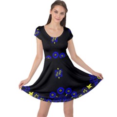 Blue Yellow Bandana Cap Sleeve Dress by dressshop