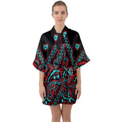 Blue And Red Bandana Quarter Sleeve Kimono Robe by dressshop