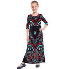Blue And Red Bandana Kids  Quarter Sleeve Maxi Dress by dressshop