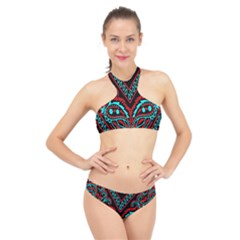 Blue And Red Bandana High Neck Bikini Set by dressshop