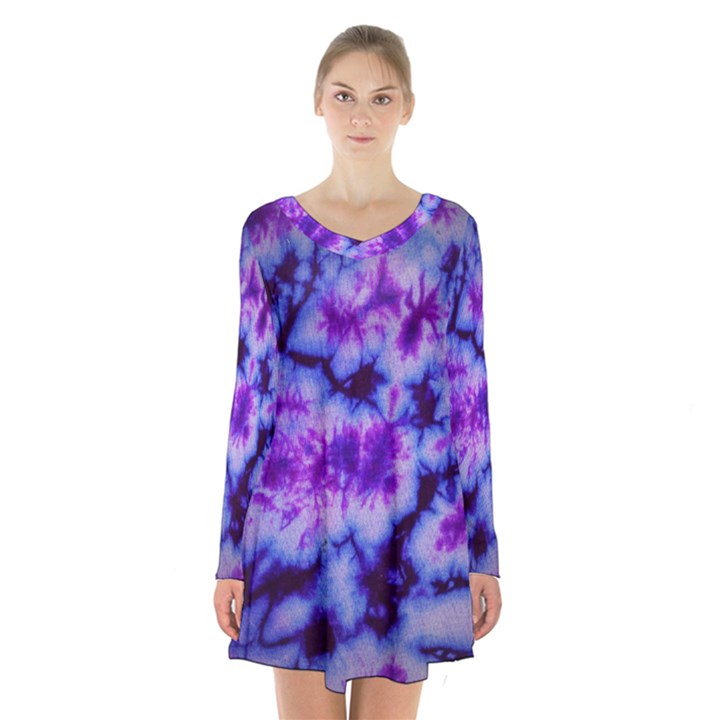 Tie Dye 1 Long Sleeve Velvet V-neck Dress