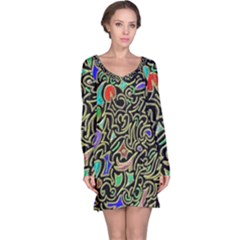 Swirl Retro Abstract Doodle Long Sleeve Nightdress by dressshop