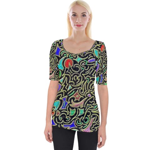 Swirl Retro Abstract Doodle Wide Neckline Tee by dressshop