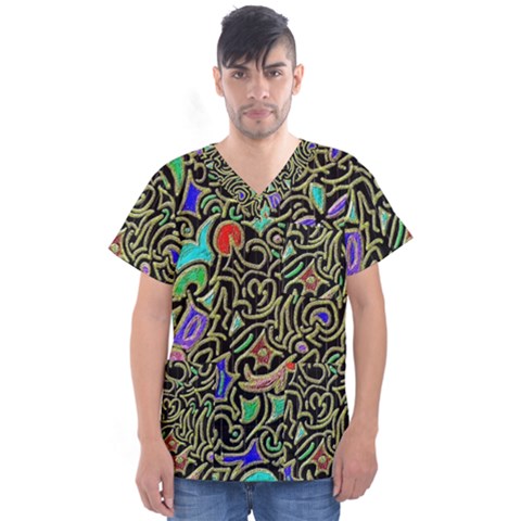 Swirl Retro Abstract Doodle Men s V-neck Scrub Top by dressshop