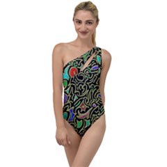 Swirl Retro Abstract Doodle To One Side Swimsuit by dressshop