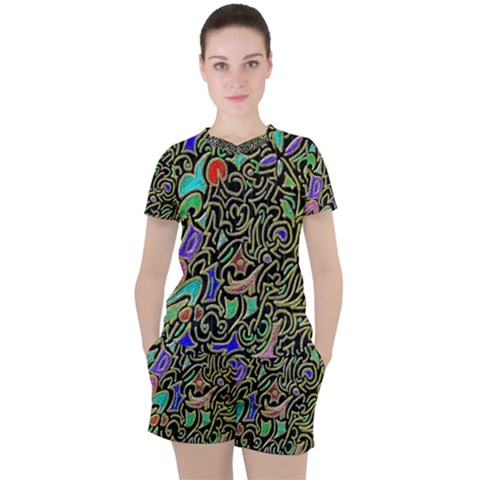 Swirl Retro Abstract Doodle Women s Tee And Shorts Set by dressshop